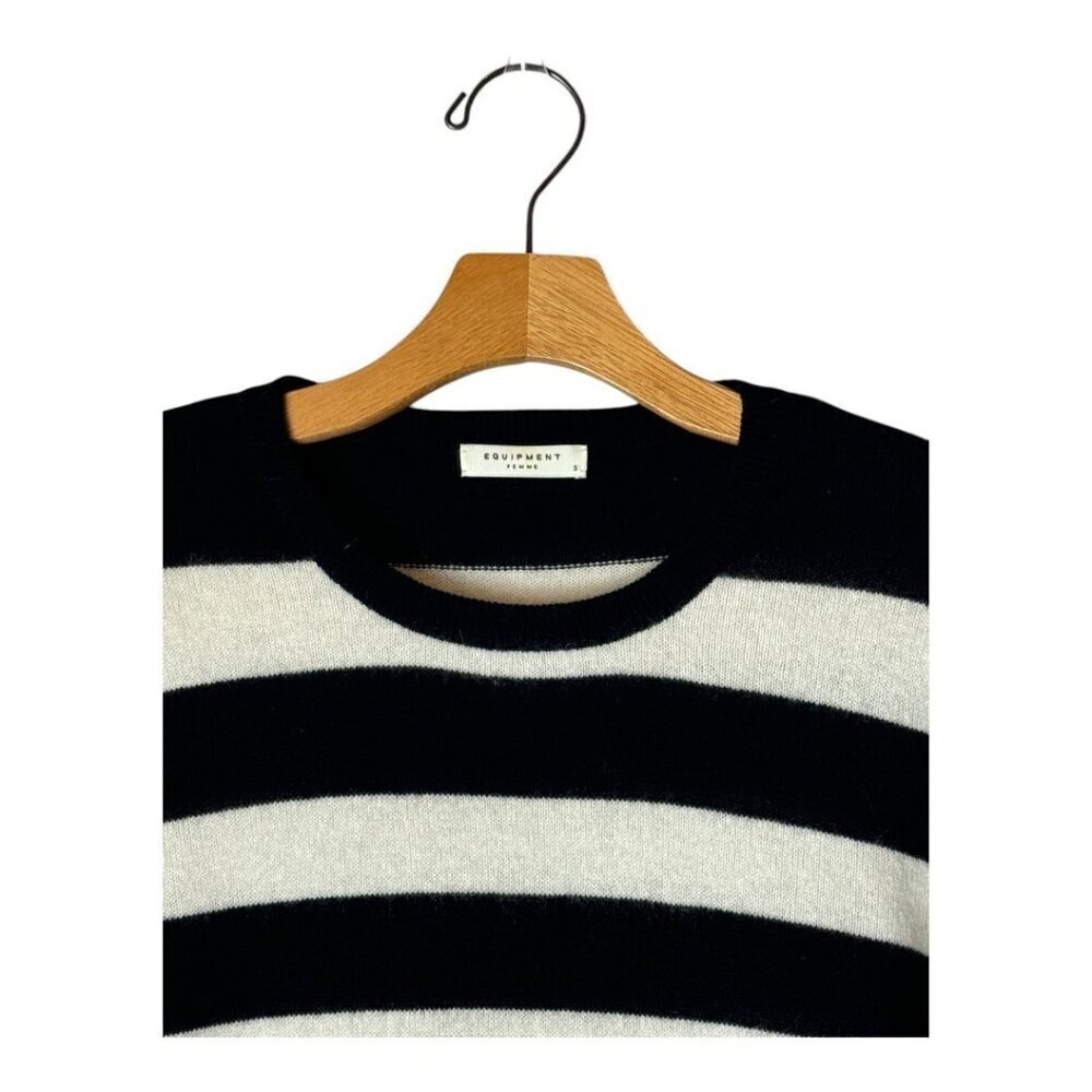 Equipment Cashmere Striped Sweater Women Small Black Ivory Knit Quiet Luxury - Picture 3 of 9